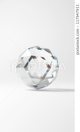 白色背景上閃閃發光的圓形寶石的 3D 插圖。 (垂直的) 白色背景上閃閃發光的圓形寶石的 3D 插圖。 (垂直的) 117947911