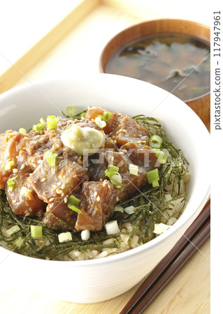 Black porgy miso rice bowl and miso soup 117947961