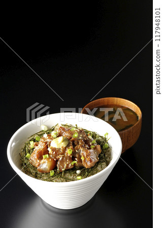 Black porgy miso rice bowl and miso soup Black porgy miso rice bowl and miso soup 117948101