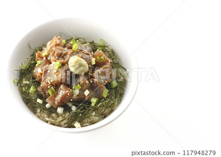 Black porgy miso rice bowl photographed on white background Black porgy miso rice bowl photographed on white background 117948279