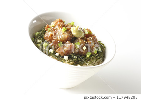 Black porgy miso rice bowl photographed on white background 117948295