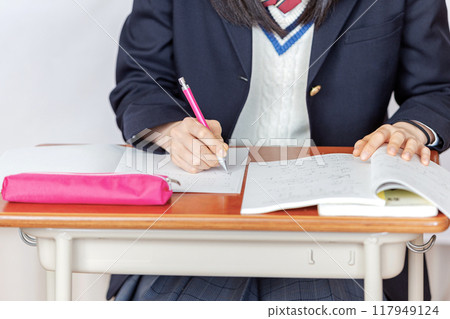 High school girl studying High school girl studying 117949124