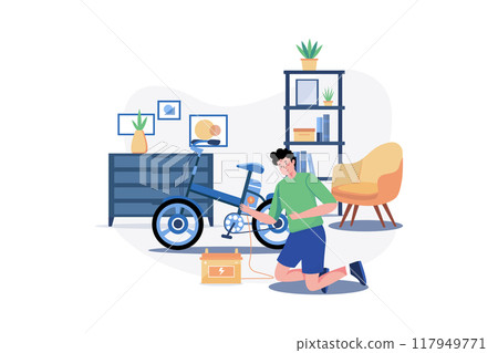 Man Charges The Electric Bike At Home 117949771