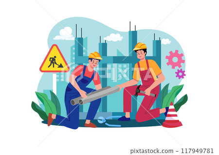 Construction worker working on the construction project Construction worker working on the construction project 117949781