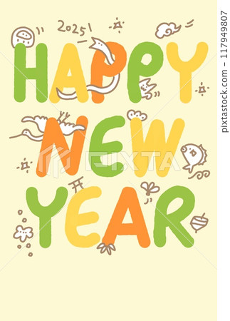 新年快樂新年賀卡手繪寬鬆插畫令和7 2025 117949807