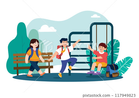 Student with a backpack riding in a park Illustration concept on white background 117949823