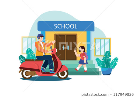 Father dropping off daughter at school Illustration concept on white background 117949826
