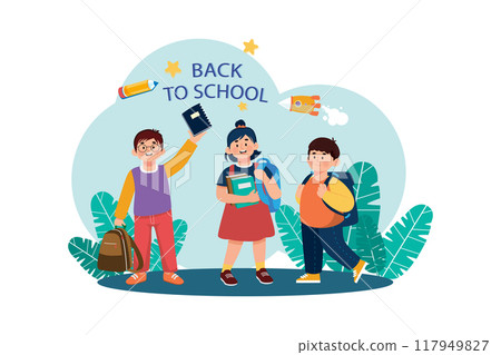 Children with backpacks are ready to go back to school Illustration concept on white background 117949827