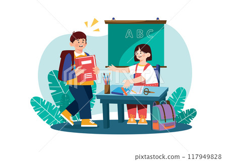 Students prepare school supplies Illustration concept on white background 117949828