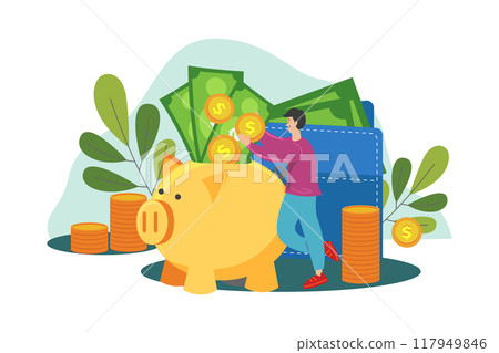 Man saving money Illustration concept on white background Man saving money Illustration concept on white background 117949846