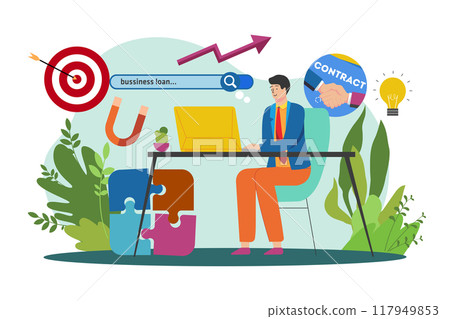 Businessman searching for a business loan Businessman searching for a business loan 117949853