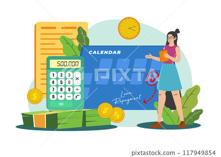 Loan repayment date Illustration concept on white background Loan repayment date Illustration concept on white background 117949854