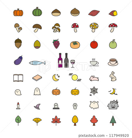 Colorful autumn icon set Halloween and autumn flavors Colorful autumn icon set Halloween and autumn flavors 117949920