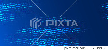 Blue glowing hexagon background. Abstract hexagonal grid gradient texture. Navy honeycomb pattern backdrop. Modern business, science, healthcare, medicine, technology, presentation wallpaper. Vector Blue glowing hexagon background. Abstract hexagonal grid gradient texture. Navy honeycomb pattern backdrop. Modern business, science, healthcare, medicine, technology, presentation wallpaper. Vector 117949932