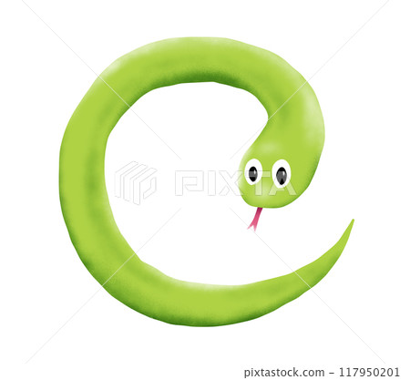 Cute green snake drawing a circle with its tongue out Cute green snake drawing a circle with its tongue out 117950201