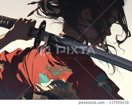 肩上扛著日本刀的女武士插圖 117950216