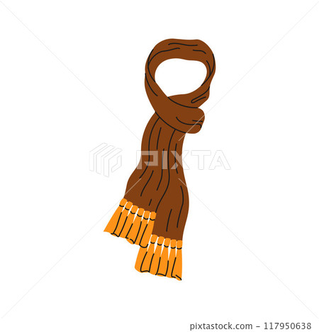 Knitted scarf. Winter or autumn brown scarf. Flat vector illustration. Outwear for cold weather Knitted scarf. Winter or autumn brown scarf. Flat vector illustration. Outwear for cold weather 117950638