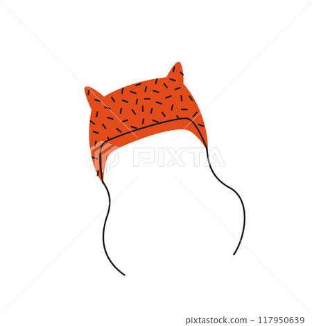 Autumn cozy rad hat. Stylish outwear for fall season. Vector flat illustration. Outwear for cold weather Autumn cozy rad hat. Stylish outwear for fall season. Vector flat illustration. Outwear for cold weather 117950639