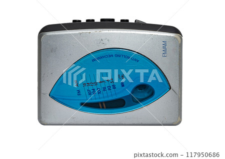 Old silver cassette player. Used. Isolated on transparent background 117950686