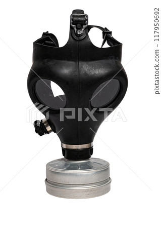 Modern black gas mask on a transparent background Modern black gas mask on a transparent background 117950692