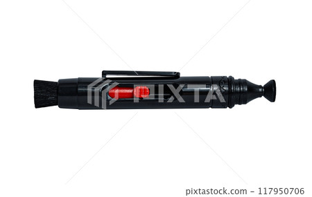 Lens cleaning pen isolated on transparent background. Professional photographer equipment 117950706