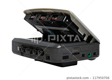 Old silver cassette player. Used. Isolated on transparent background 117950708