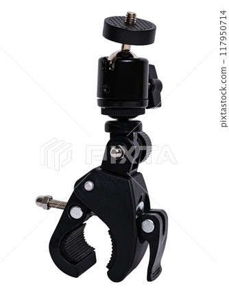 Bicycle handlebar action camera mount on transparent background 117950714