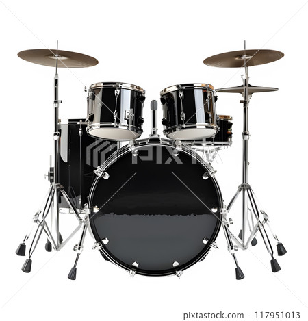 drum kit isolated on transparent background. Complete modern set of black drums. drum png. 117951013