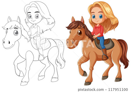 Girl Riding a Brown Horse 117951100