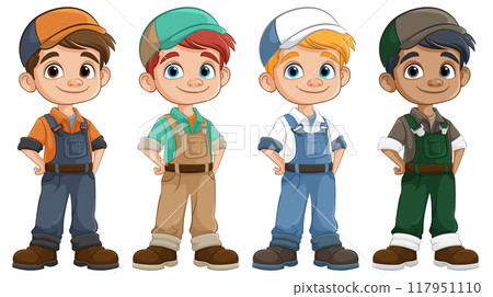 Four Cartoon Boys in Overalls 117951110