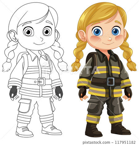 Young Firefighter Girl Illustration 117951182
