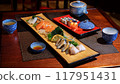 Table with Japanese cuisine 01 117951431