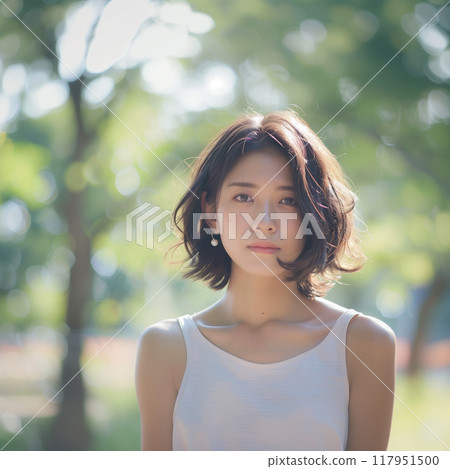 Beautiful Japanese woman wearing sleeveless top 117951500
