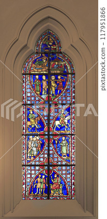 Scenes from the Legend of Saint Vincent of Saragosa and History of His Relics, pot metal glass, vitreous paint, and lead French, from Lady Chapel of Abbey of Saint Germain des Pres, Paris 117951866