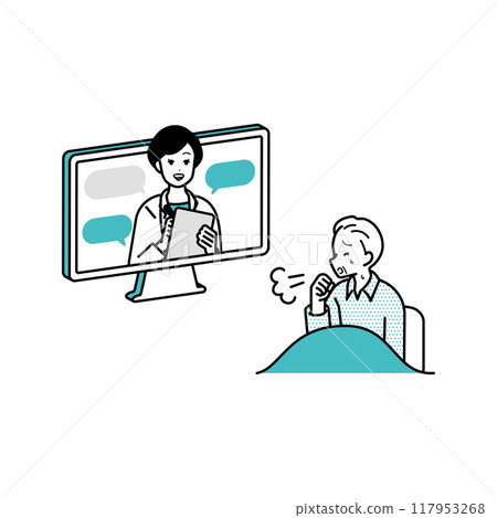 Illustration of online consultation and diagnosis at a hospital - PC 117953268