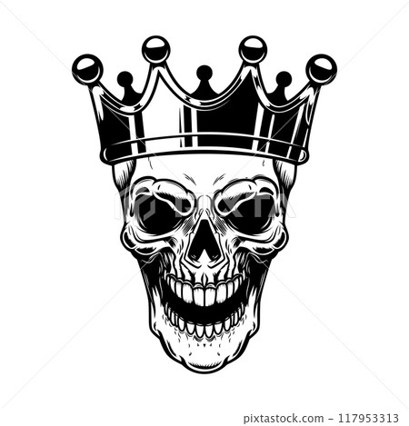 Skull with king crown. Design element for logo, label, sign, emblem. Vector illustration Skull with king crown. Design element for logo, label, sign, emblem. Vector illustration 117953313