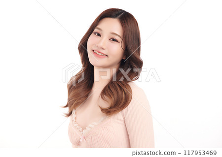 Beautiful young asian woman with clean fresh skin on white background, Face care, Facial treatment, Cosmetology, beauty and spa, Asian women portrait. 117953469