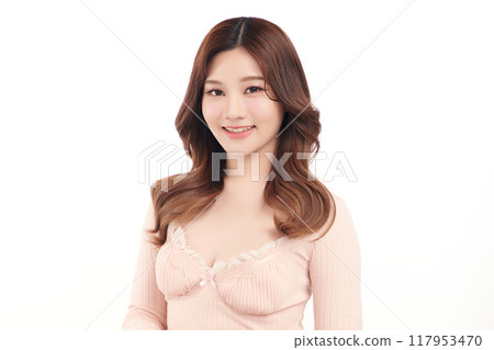 Beautiful young asian woman with clean fresh skin on white background, Face care, Facial treatment, Cosmetology, beauty and spa, Asian women portrait. 117953470