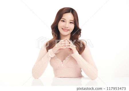 Beautiful young asian woman with clean fresh skin on white background, Face care, Facial treatment, Cosmetology, beauty and spa, Asian women portrait. 117953473