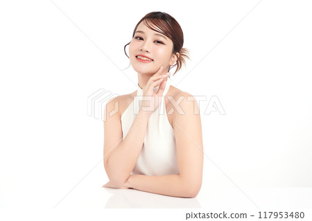 Beautiful young asian woman with clean fresh skin on white background, Face care, Facial treatment, Cosmetology, beauty and spa, Asian women portrait. Beautiful young asian woman with clean fresh skin on white background, Face care, Facial treatment, Cosmetology, beauty and spa, Asian women portrait. 117953480