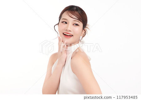 Beautiful young asian woman with clean fresh skin on white background, Face care, Facial treatment, Cosmetology, beauty and spa, Asian women portrait. 117953485
