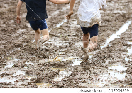 孩子們在稻田裡奔跑 117954299