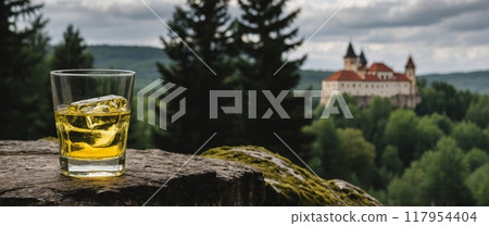Czech Becherovka with Old Castle and Forest View 117954404