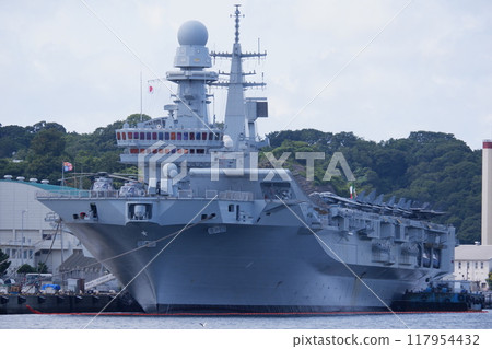 Italian Navy aircraft carrier Cavour anchored at Yokosuka base Italian Navy aircraft carrier Cavour anchored at Yokosuka base 117954432