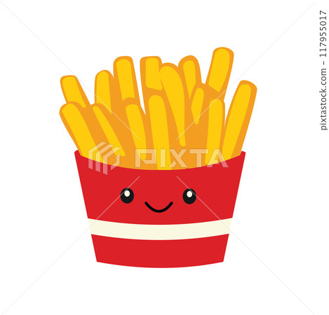 French Fries Sticks Fast Food in Package Box with Cute Funny Happy Face French Fries Sticks Fast Food in Package Box with Cute Funny Happy Face 117955017