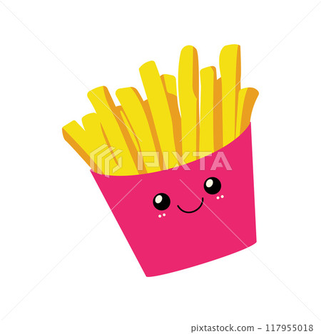 French Fries Sticks Fast Food in Package Box with Cute Funny Happy Face French Fries Sticks Fast Food in Package Box with Cute Funny Happy Face 117955018
