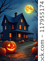 萬聖節南瓜燈籠與滿月 117955174