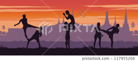 silhouette design of boxer are fighting silhouette design of boxer are fighting 117955208