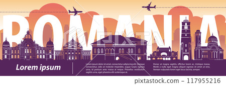 Romania famous landmark silhouette style 117955216