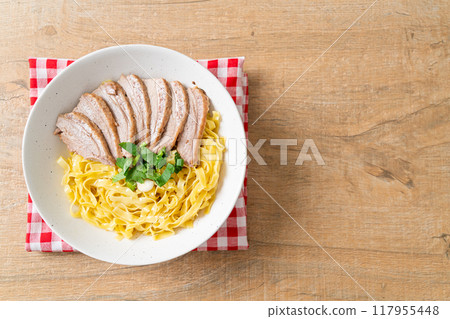 dried duck noodles in white bowl dried duck noodles in white bowl 117955448